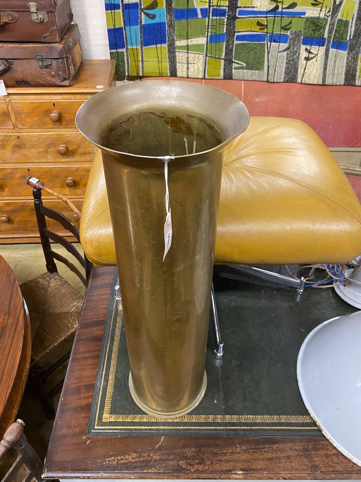 A brass shell cased stick stand, height 73cm